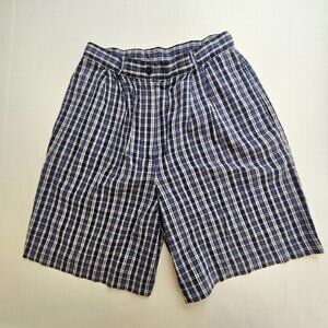 Talbots Shorts Womens 8 Blue White Plaid Front Zip Pockets High Rise